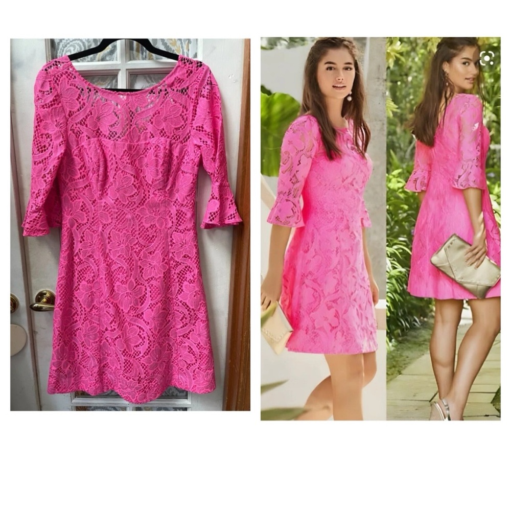 $278 NEW LILLY PULITZER PINK LACE ALLYSON DRESS size 4 small